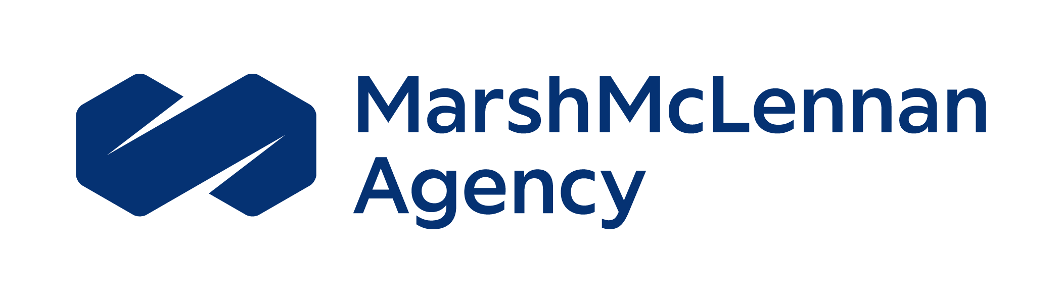 MarshMcLennan Agency logo with blue interlocking hexagons and company name in blue text